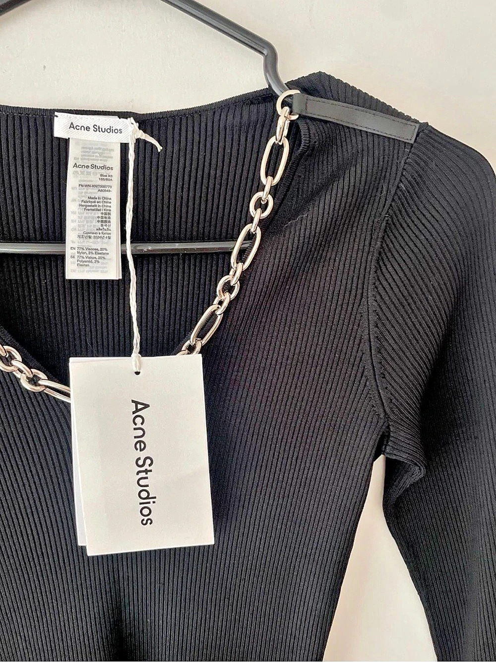 Acne Studios Chain-Embellished Leather-Trimmed Ribbed-Knit Sweater Ribbed-Knit - Picture 4 of 8